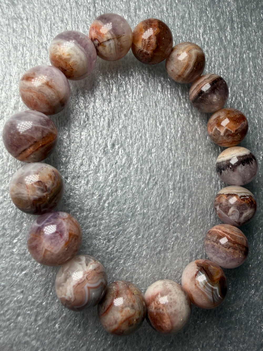 Breathtaking 12MM Crazy Lace Amethyst Natural Crystal Bracelet